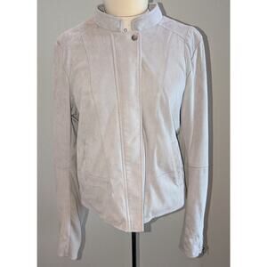 Women's Maurices Faux Suede Soft Moto Zip Lightweight Jacket Pockets Gray Size L